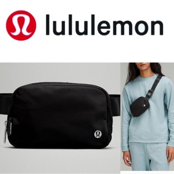 NEW LULULEMON EVERYWHERE BLACK SILVER adjustable FANNY PACK BELT TRAVEL BAG NWT - Picture 1 of 1